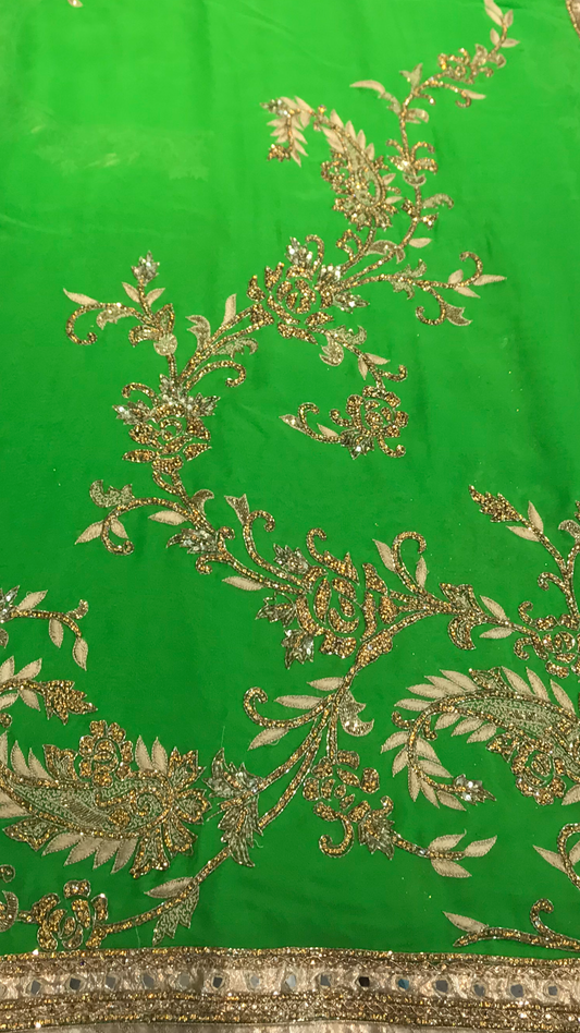 Green Georgette Stonework Saree