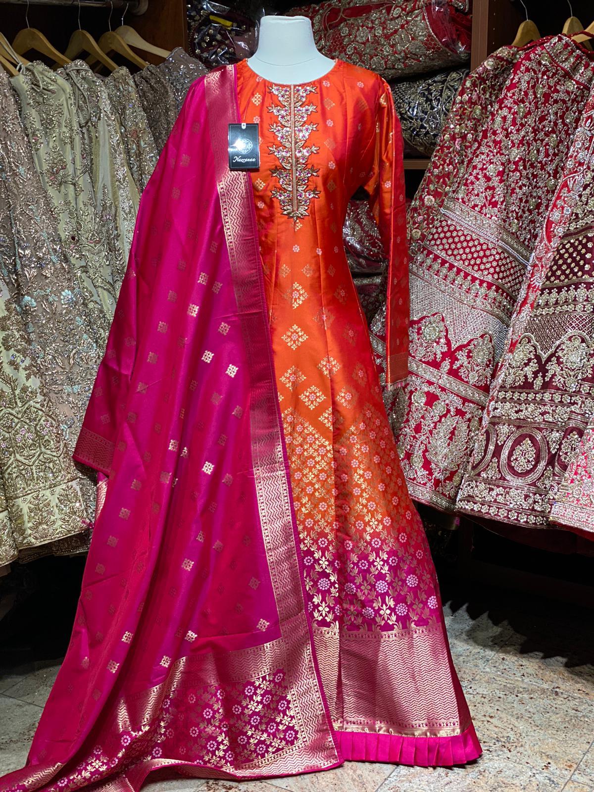 Orange and Hot Pink XXL Anarkali PWA-011