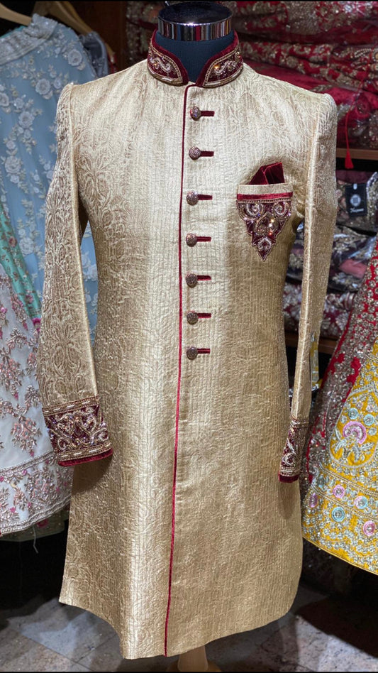 Gold Maroon Size 40 Sherwani