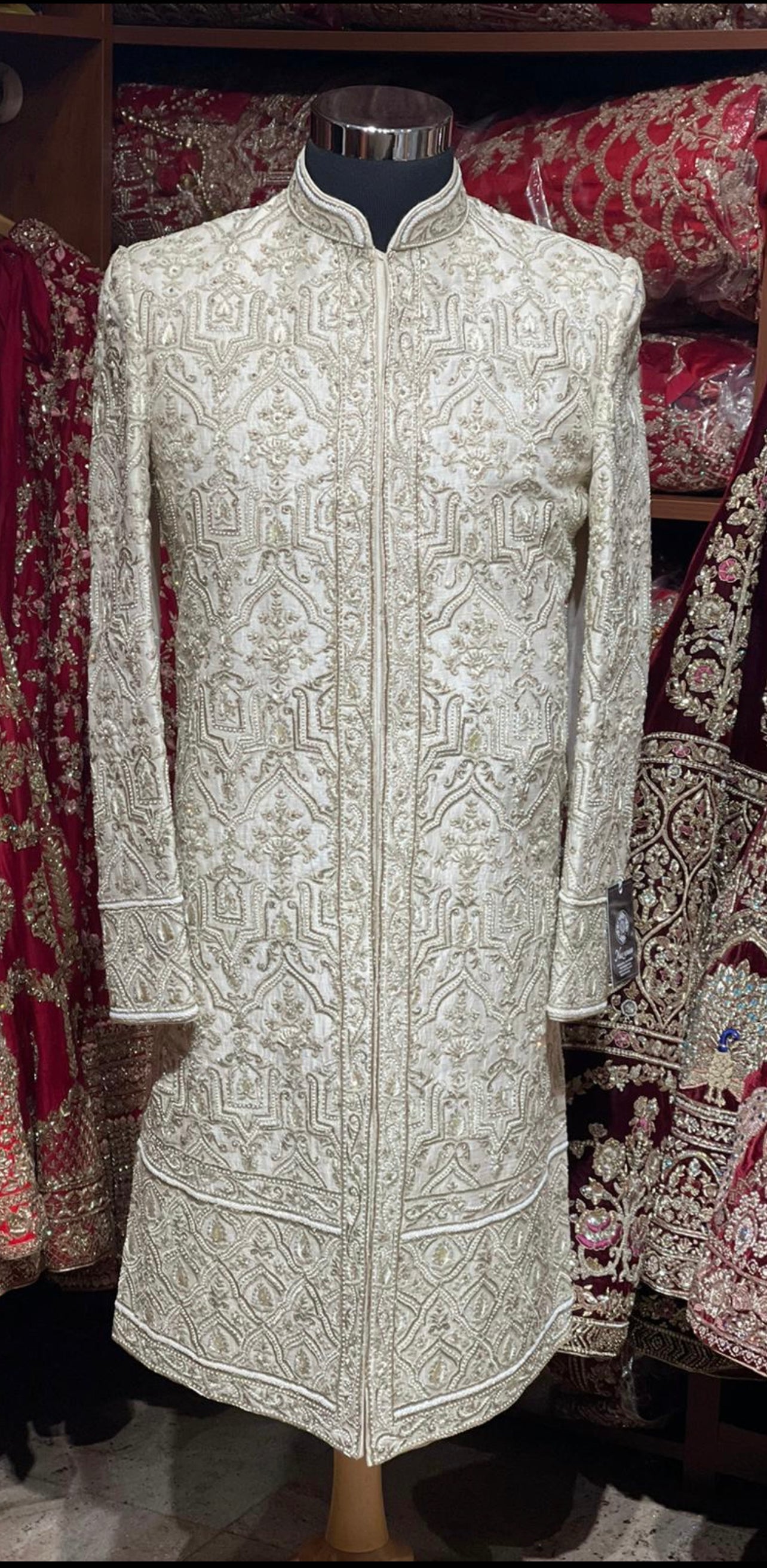 Ivory White Cut Dana Royal  Sherwani