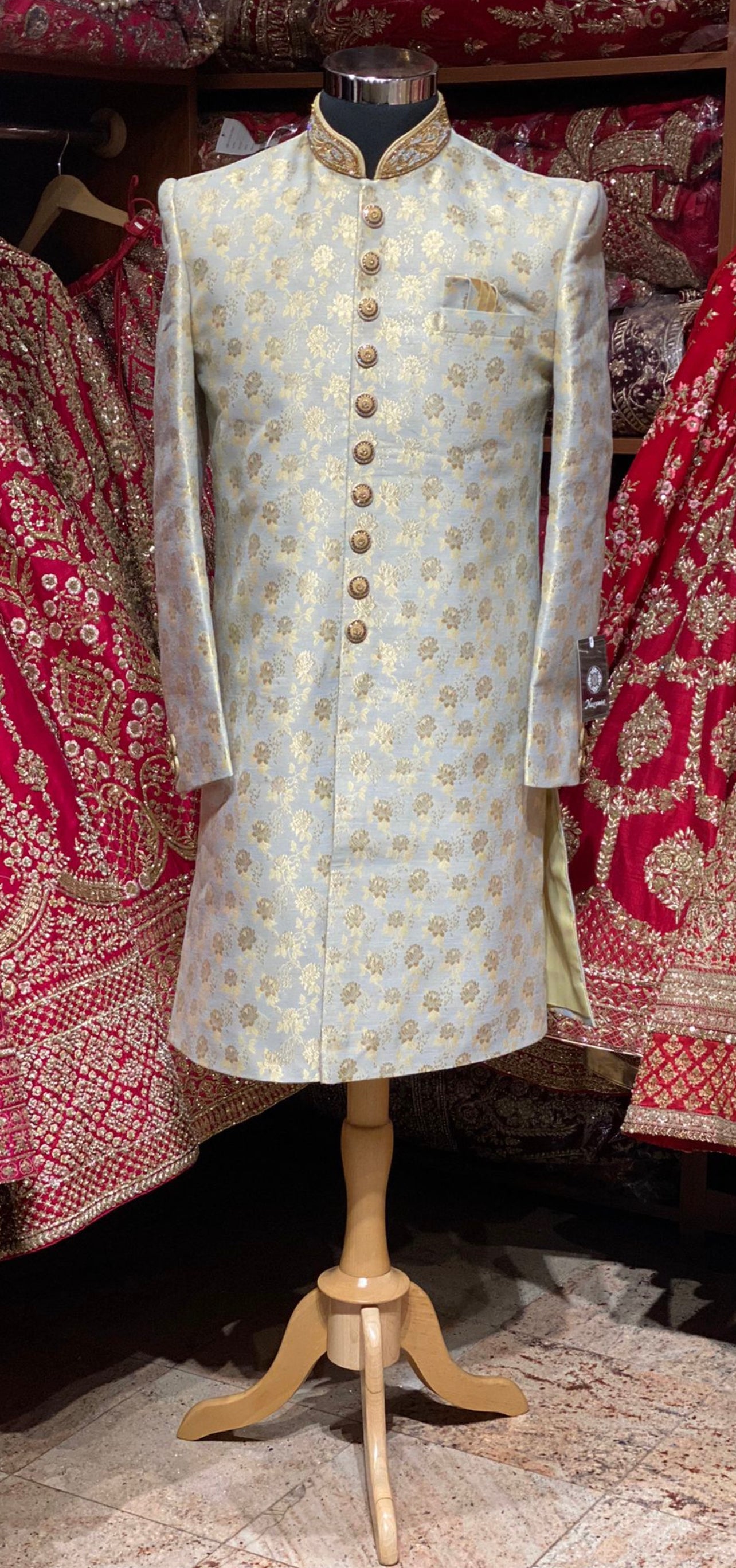 Pastel Blue Zari Embroidered Sherwani- S131199