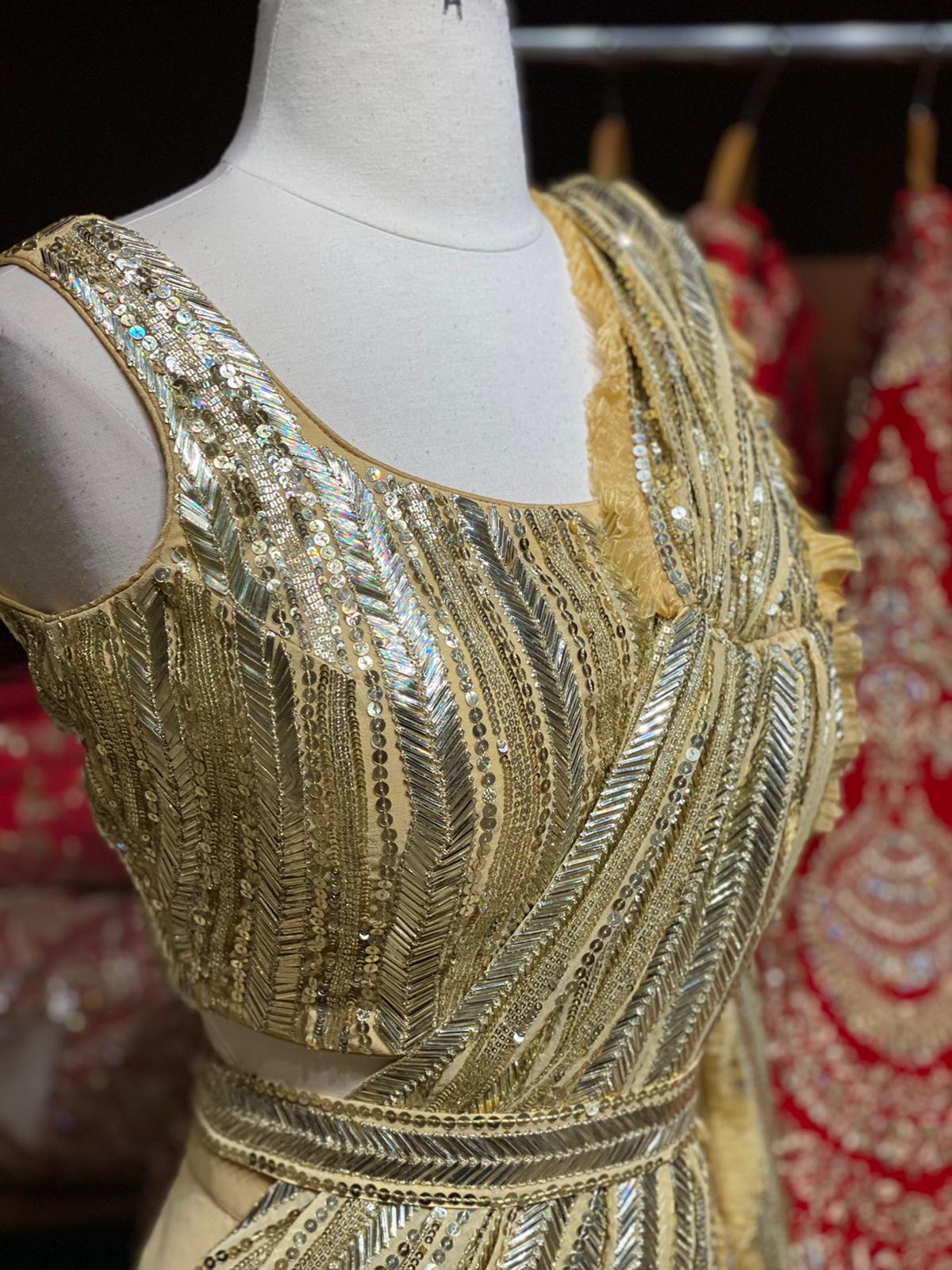 Gold Sequin Saree W/ Readymade Blouse PWS-028