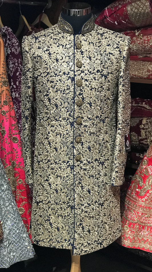 Bespoke Navy Sequin Embroidery Sherwani