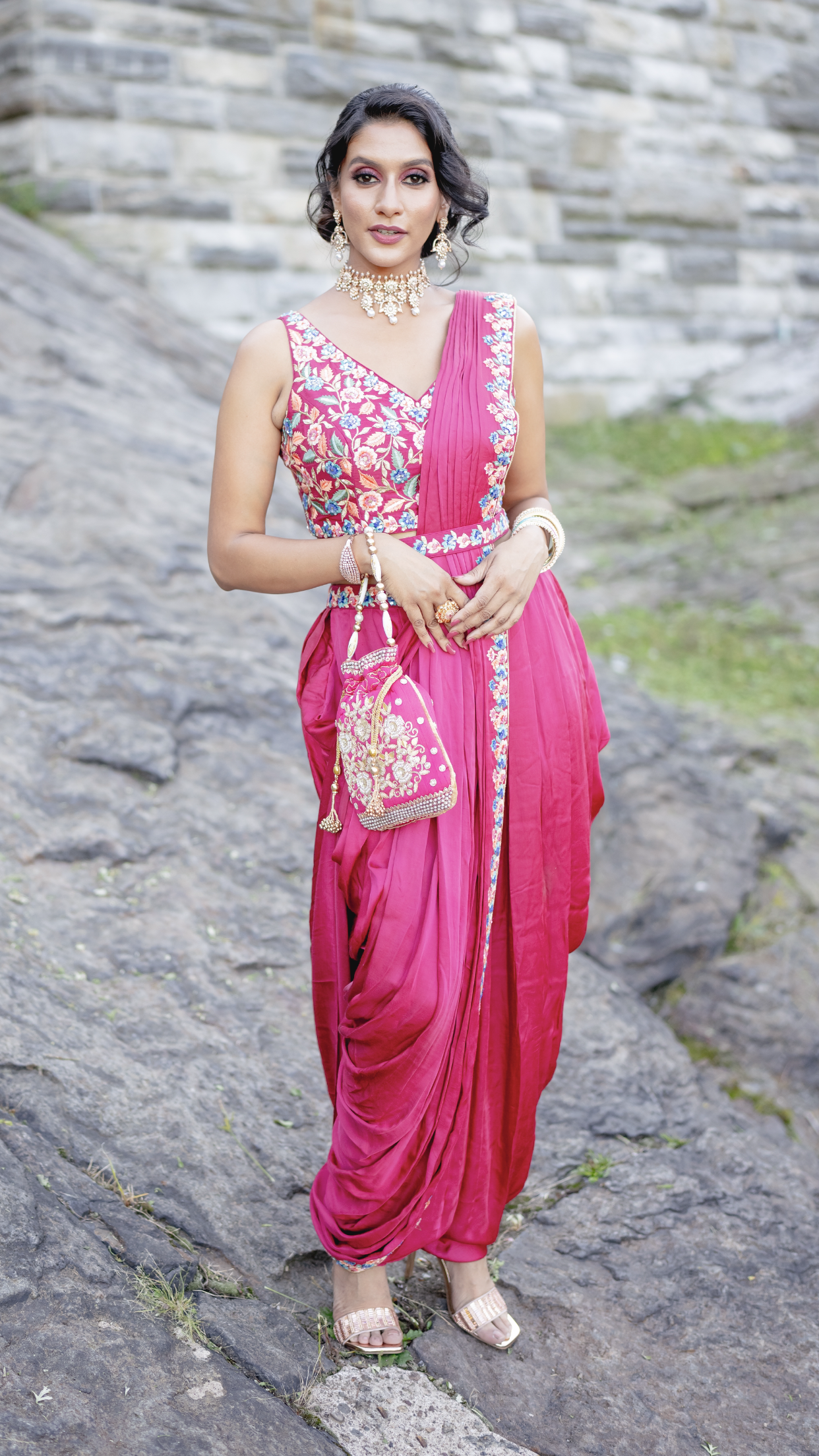 Ruby Pink Dhoti Saree