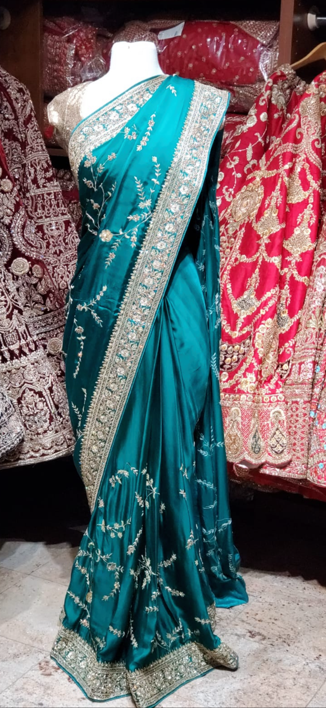 Teal Green Crepe Saree PWS-040