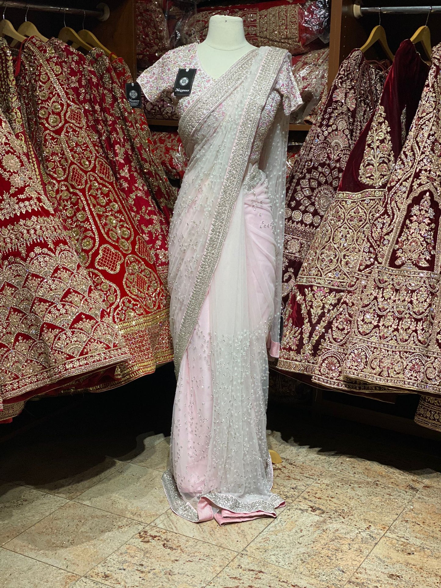 Blush Pink & White Saree PWS-058