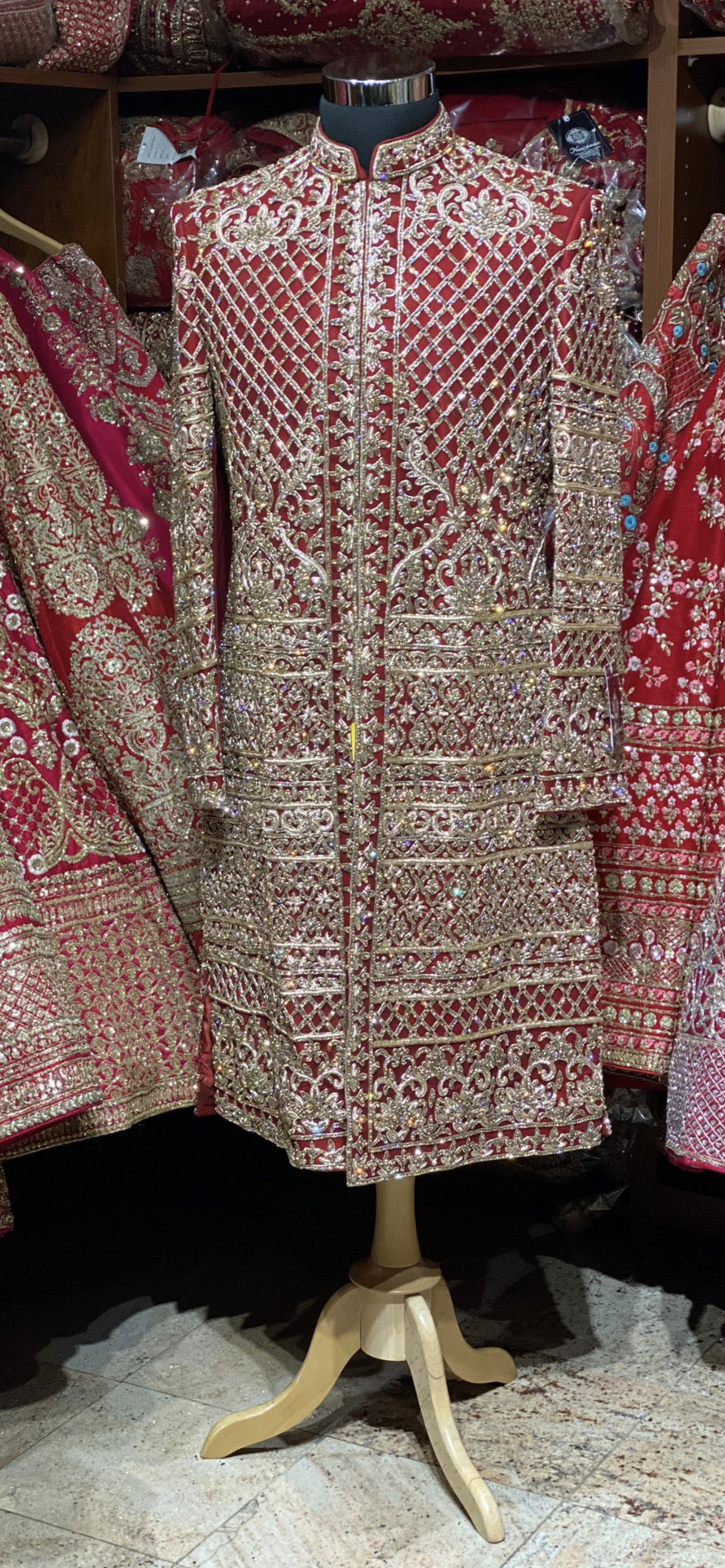 Maroon Raw Silk Royal Wedding Sherwani-S13-1196