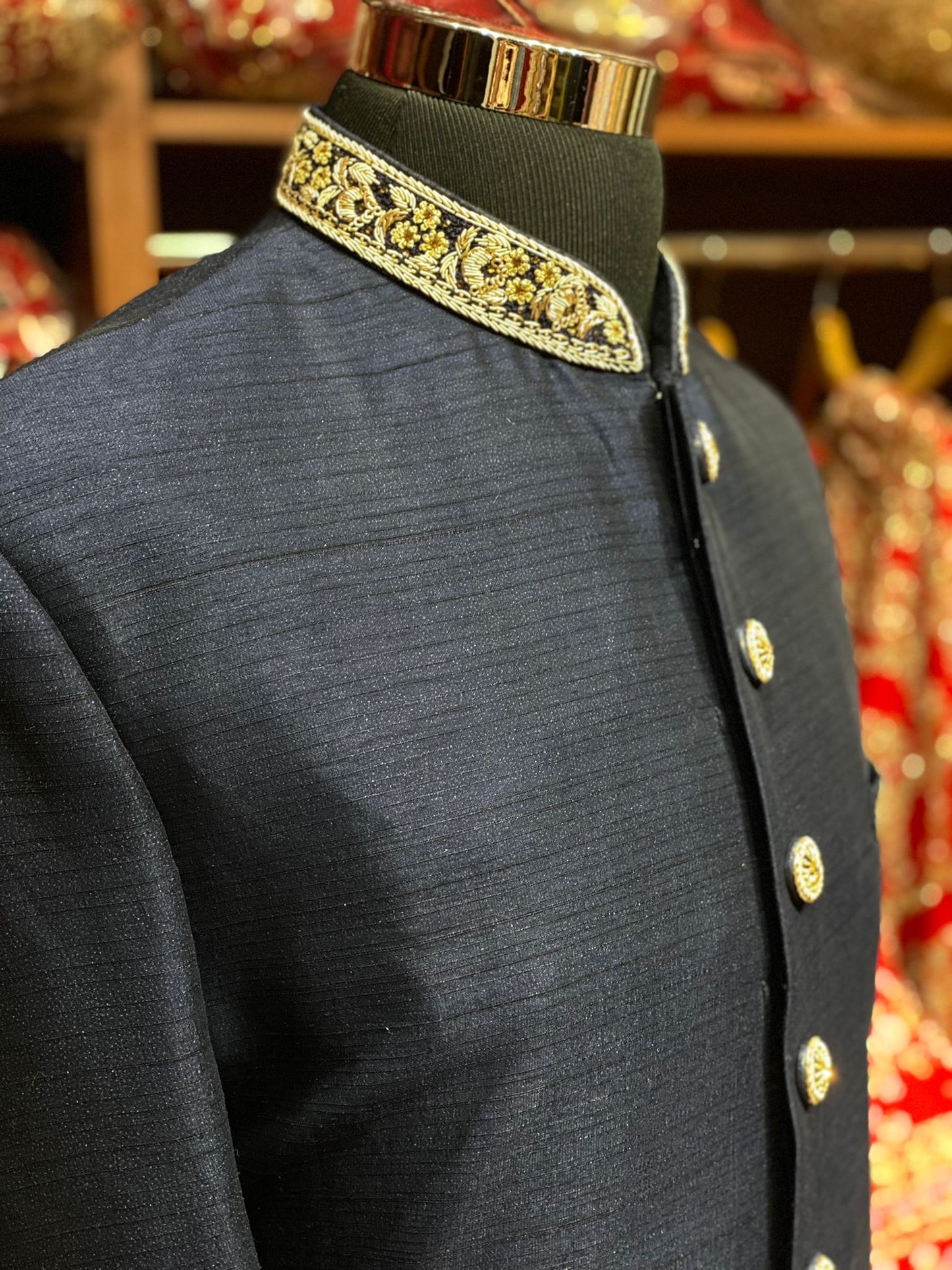 Navy Blue Plain Rajwadi Sherwani -S13N50