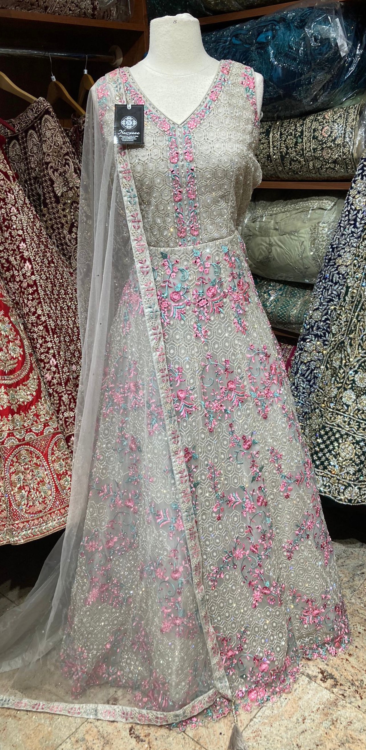 Silver Grey Anarkali PWA-114