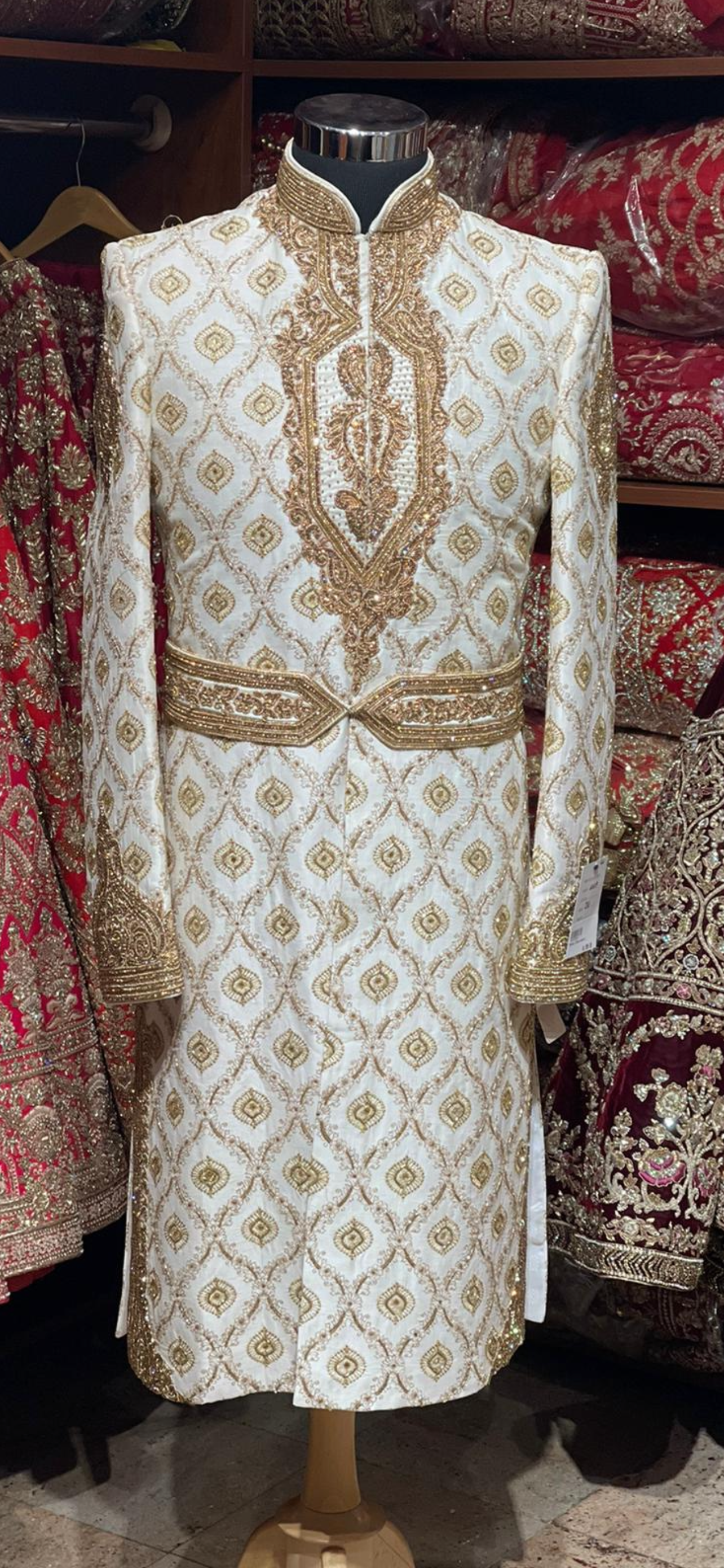 Off White Zardozi Embroidered Sherwani -6209