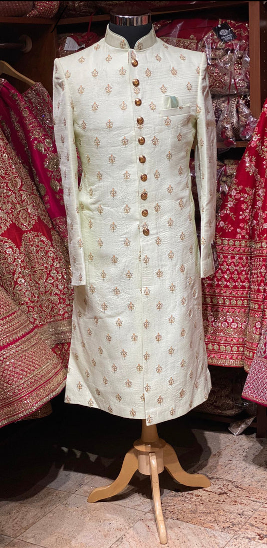 Pearl White Thread Embroidered Sherwani-2098