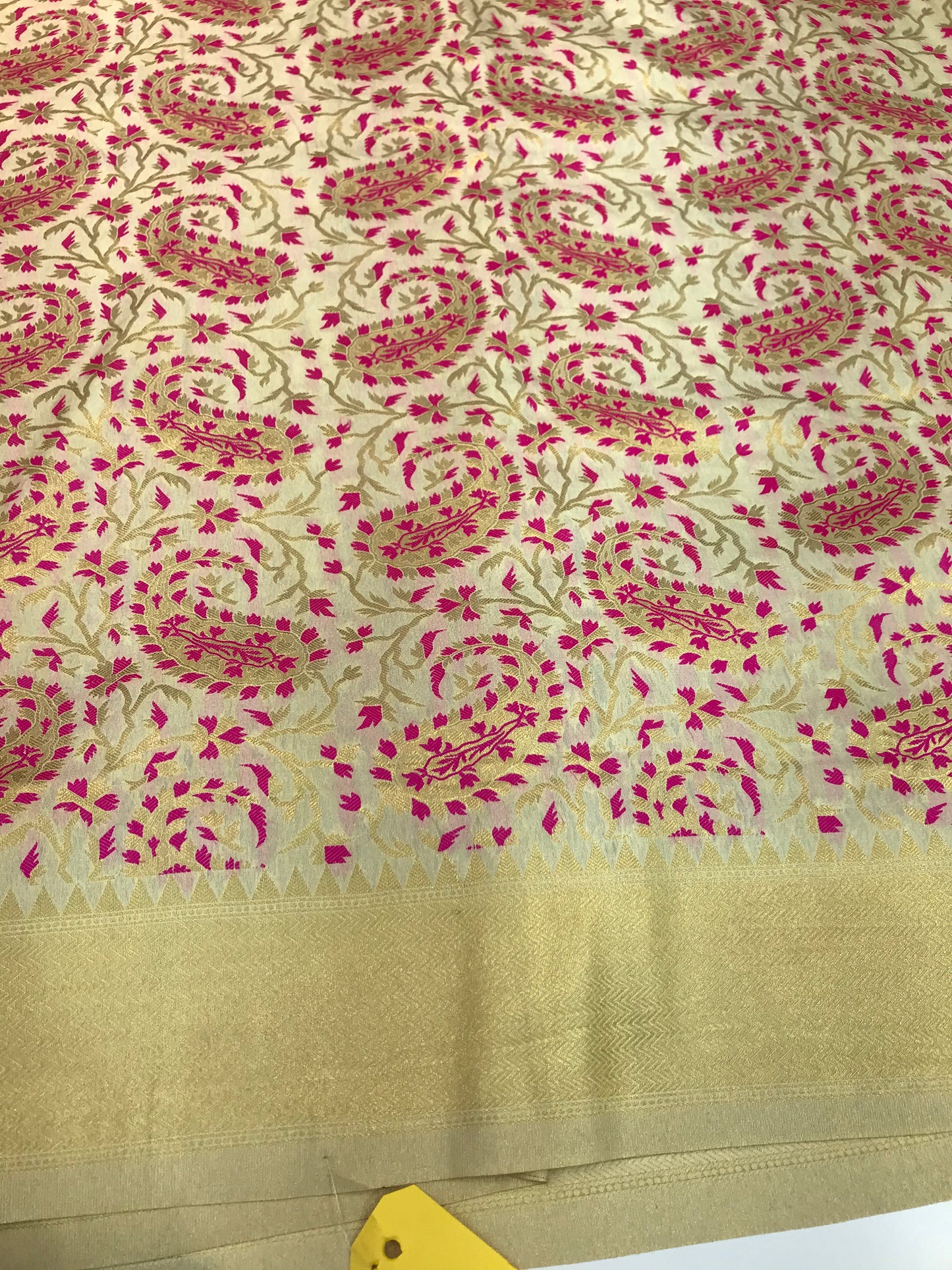 Cream Pink Art Banarasi Saree