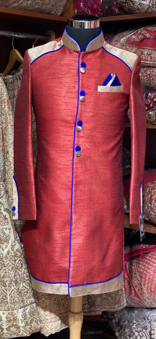 Red Raw Silk Size 36 Sherwani