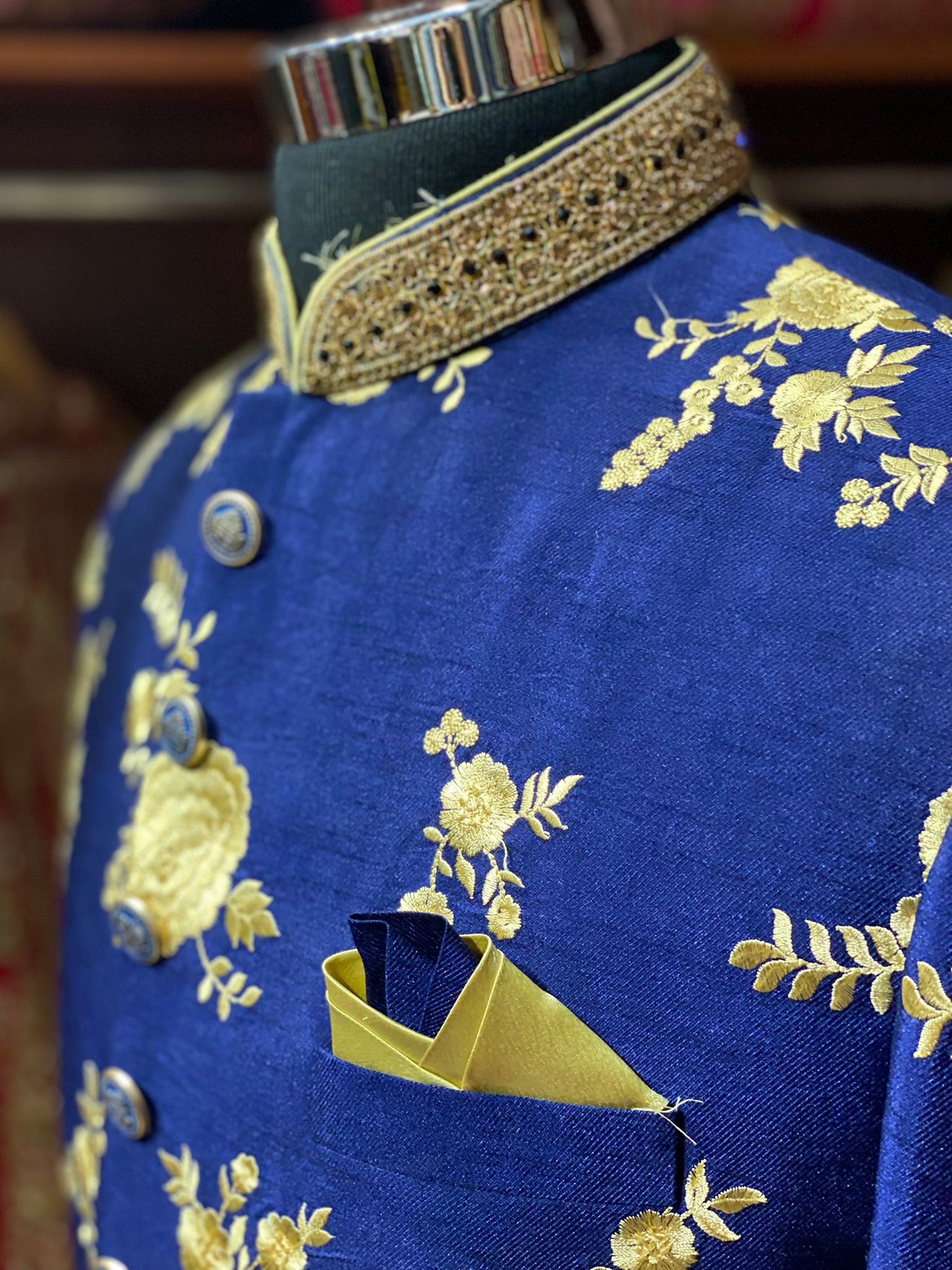 Royal Blue Embroidered Sherwani-N1