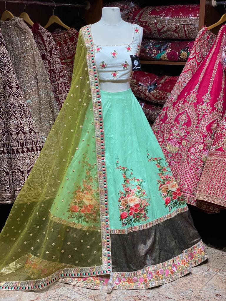 Mint Green Digital Print Party Wear Lehenga PWL-101