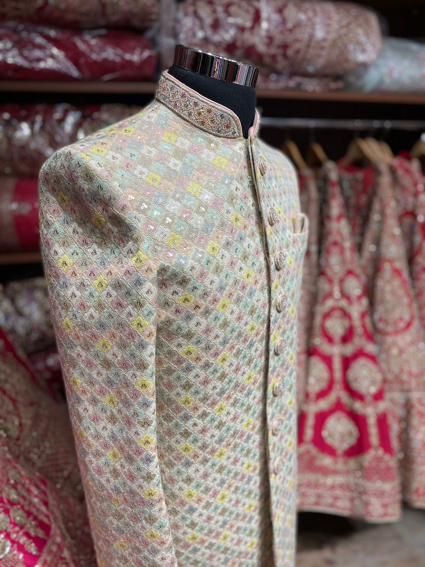 White Sequins Embroidered Sherwani