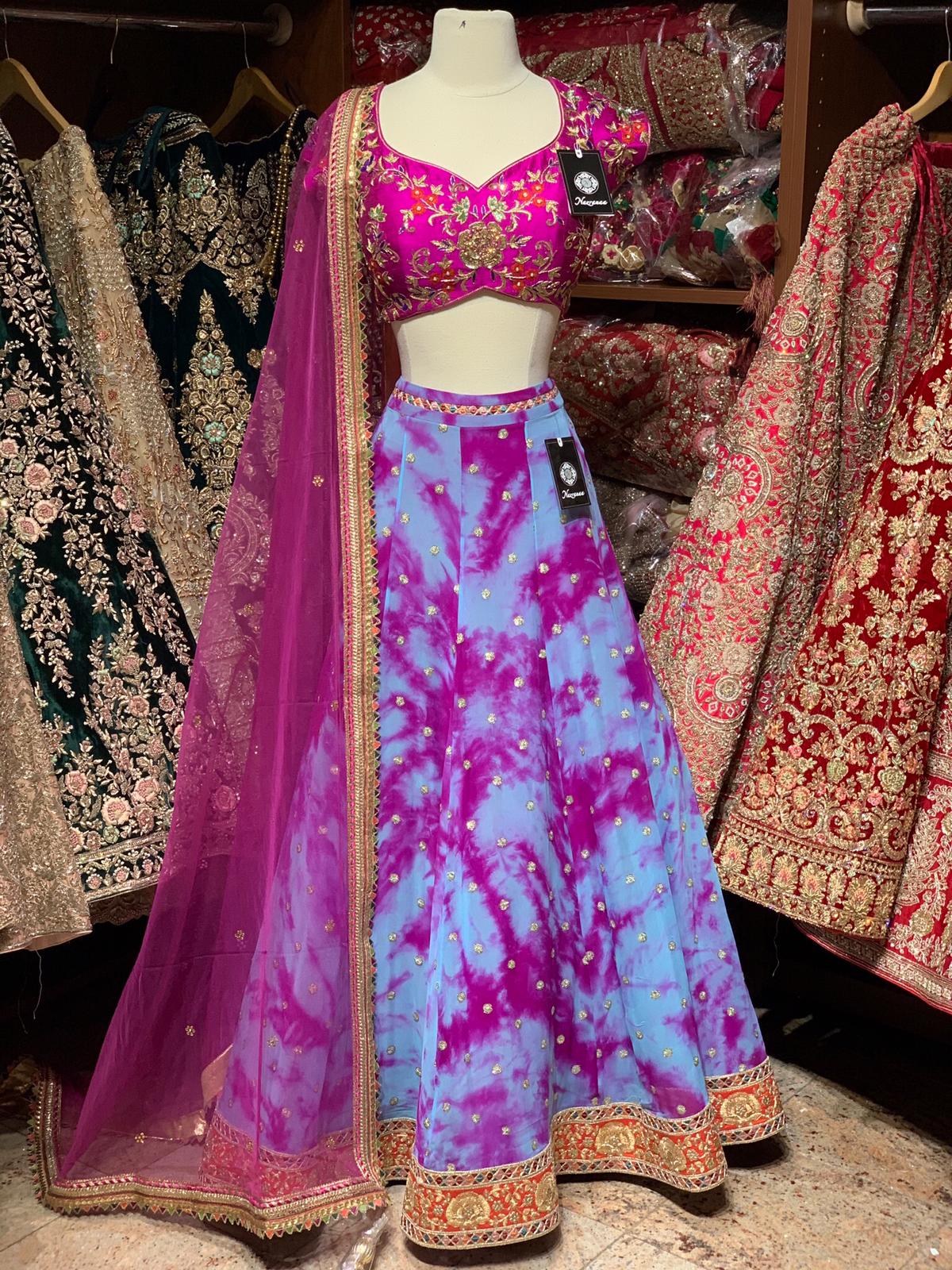 Hot Pink and Purple Tie & Dye Party Wear Lehenga PWL-077