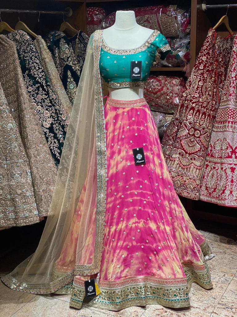 Hot Pink & Peach Tie n Dye Party Wear Lehenga PWL-066