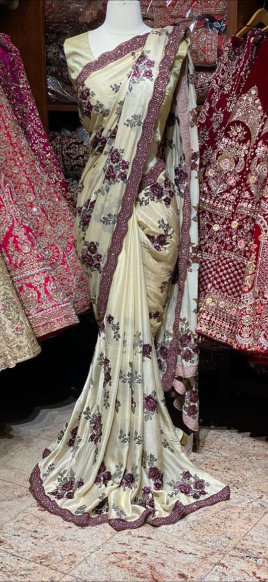 Buff Cream Crepe Saree