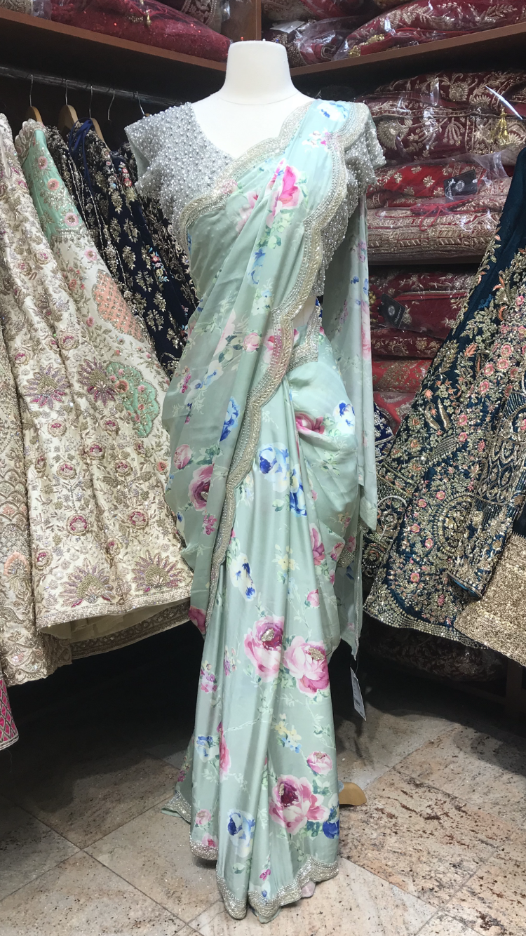 Mint Floral Saree