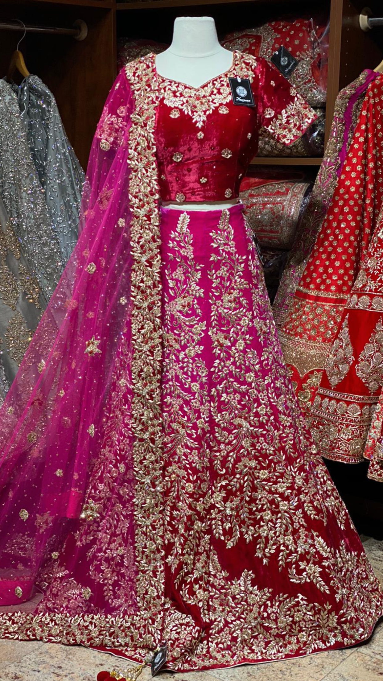 Ombre Pink Size 40 Velvet Lehenga