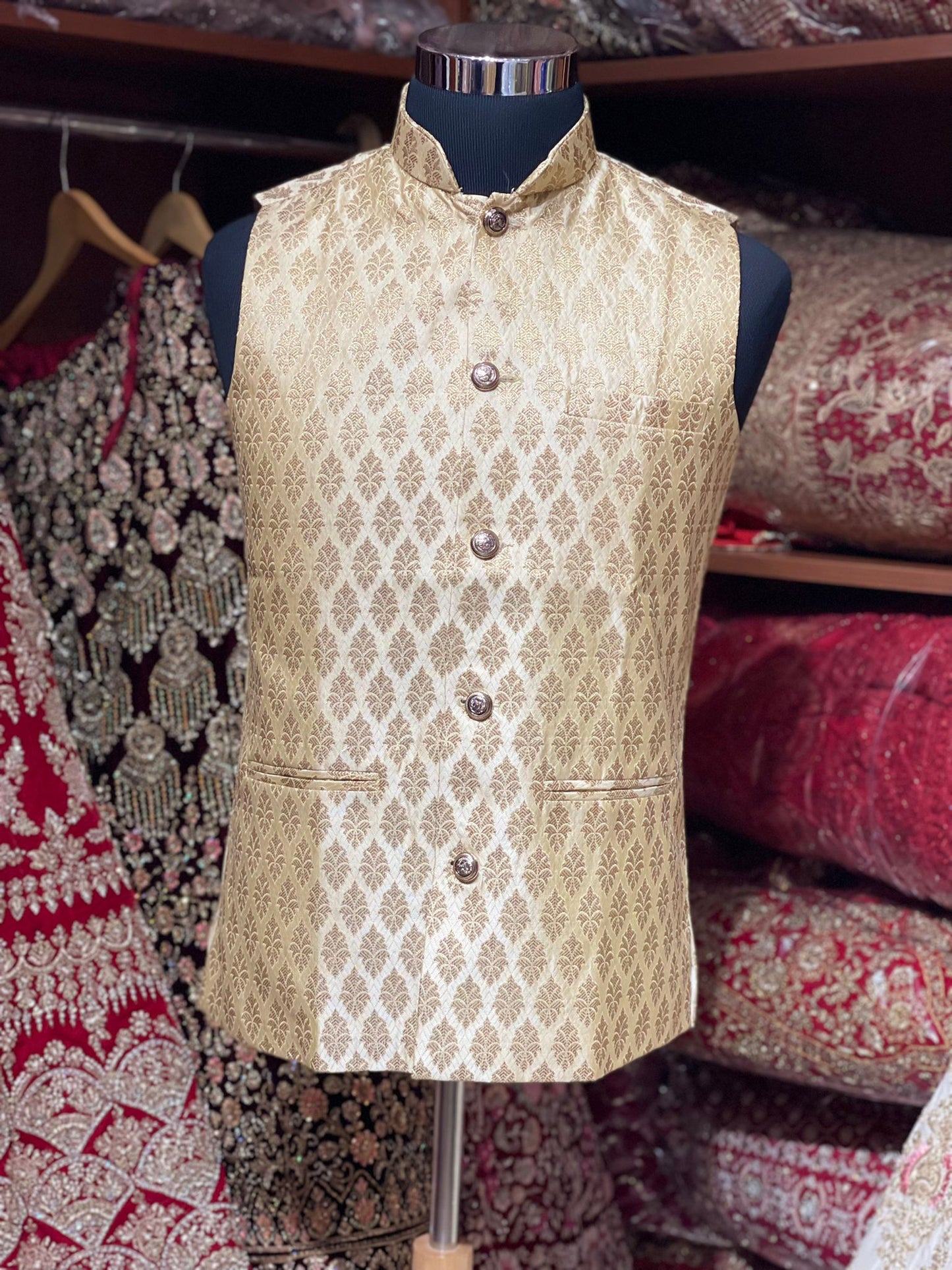 Royal Gold Brocade Men Vest-V24