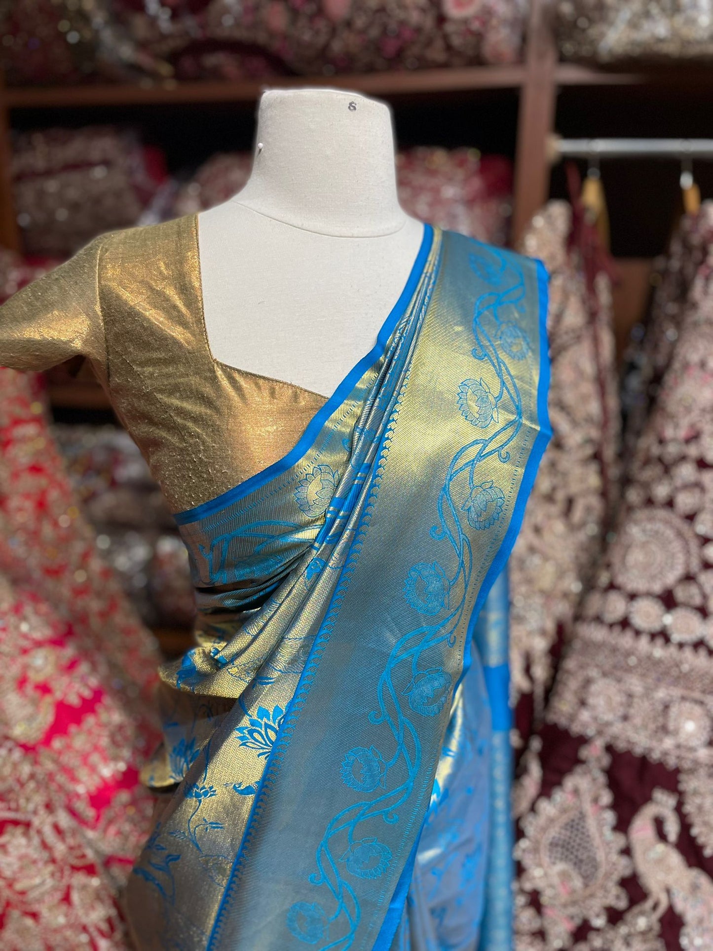 Electric Blue Pure Silk Kanjeevaram Saree PSK-011