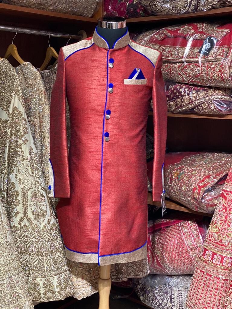 Red Raw Silk Size 36 Sherwani