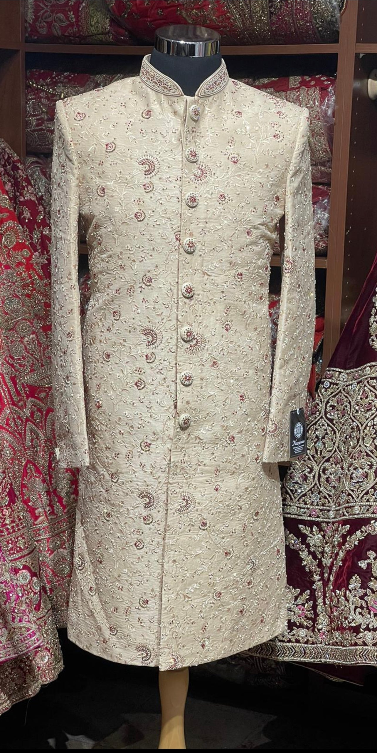 Beige Cream Embossed Embroidered