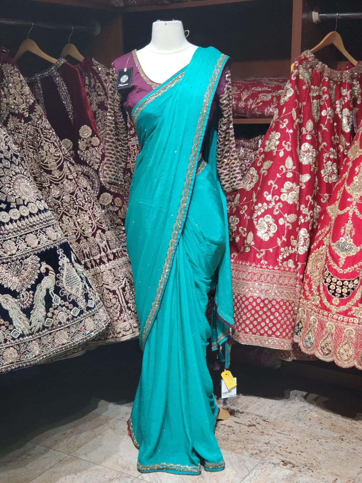 Turquoise Green Georgette Saree W/ Readymade Blouse PWS-029