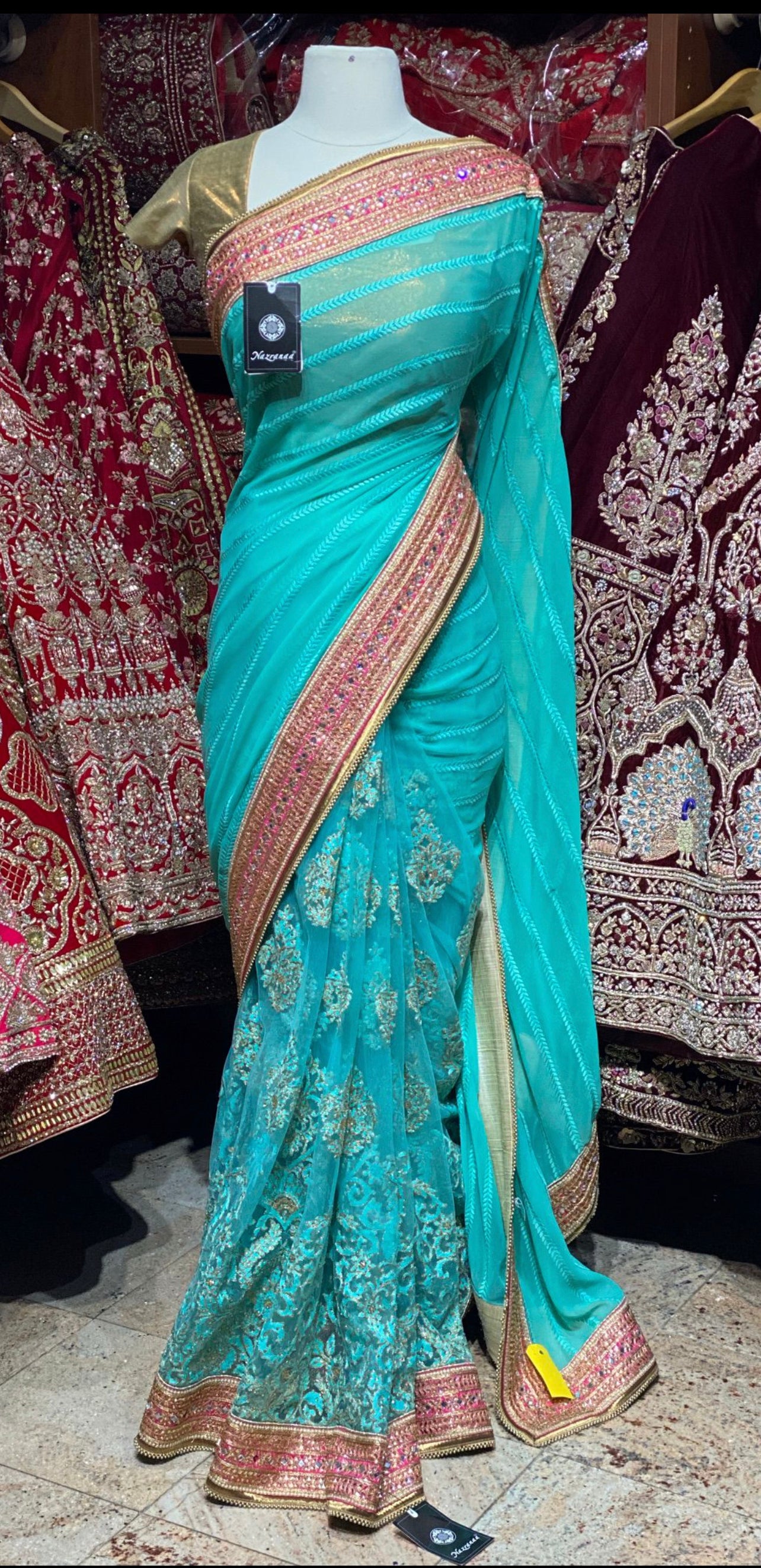 Turquoise Green Saree PWS-125