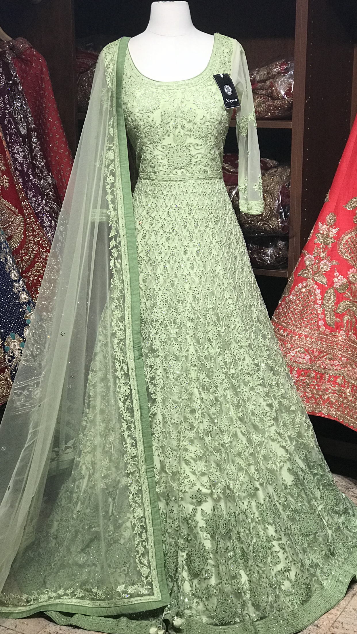 Green Size 38 Tonal Embroidery Anarkali