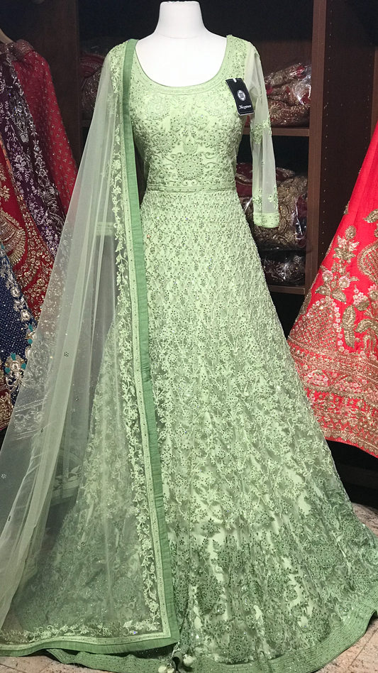 Green Size 38 Tonal Embroidery Anarkali