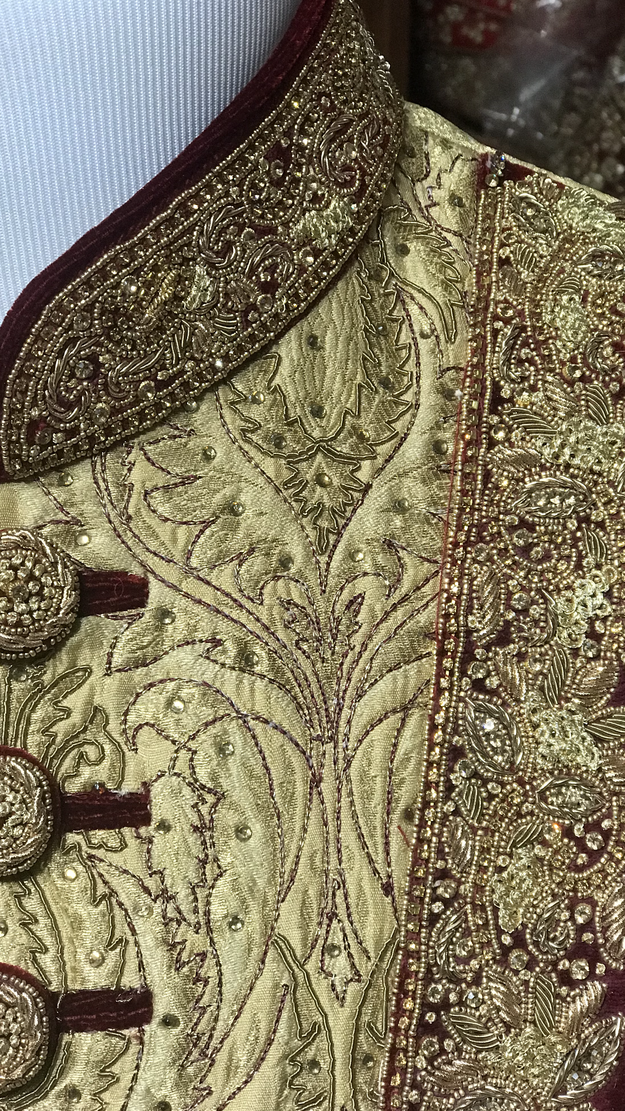 Gold & Burgundy Groom’s Sherwani