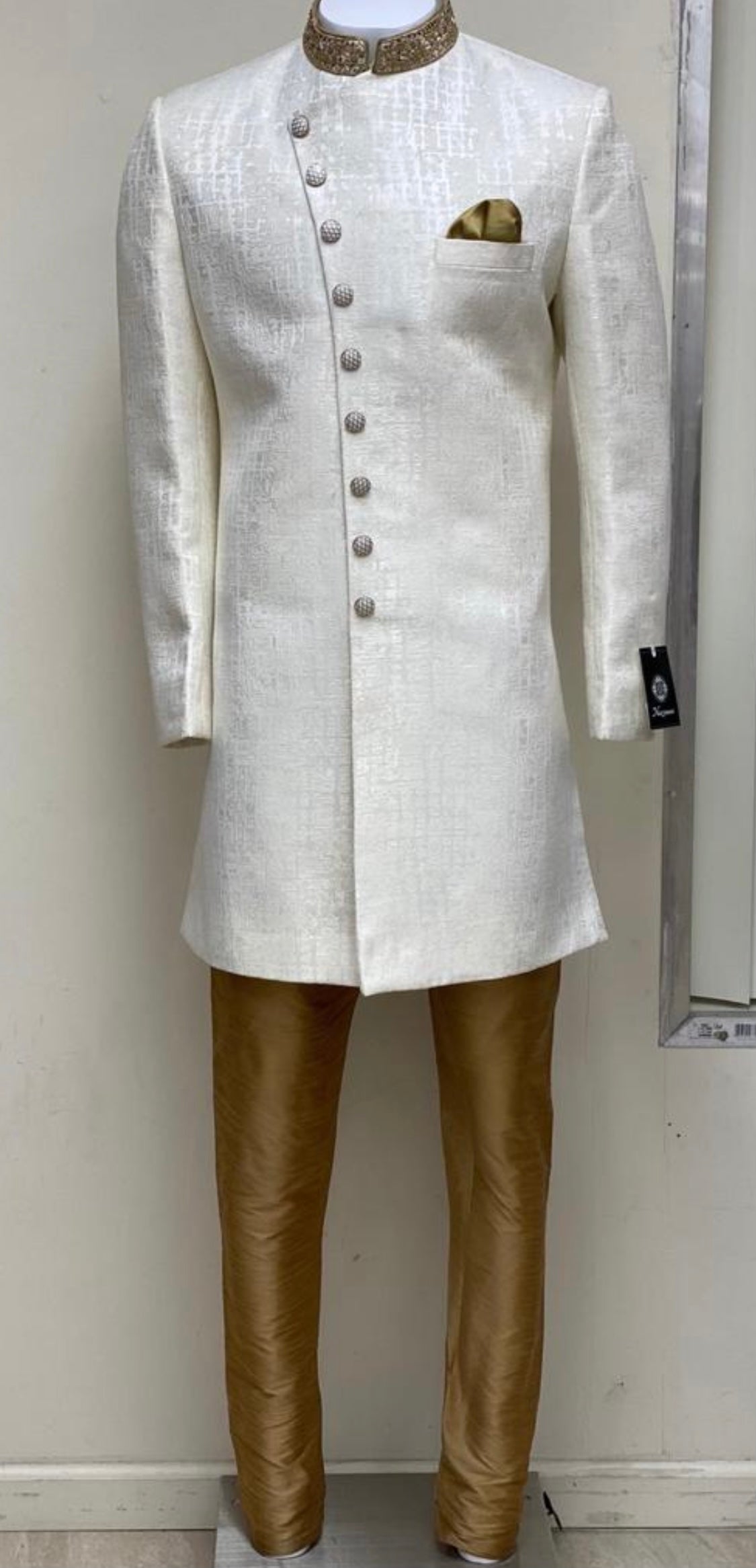 White Brocade Size 46 Sherwani