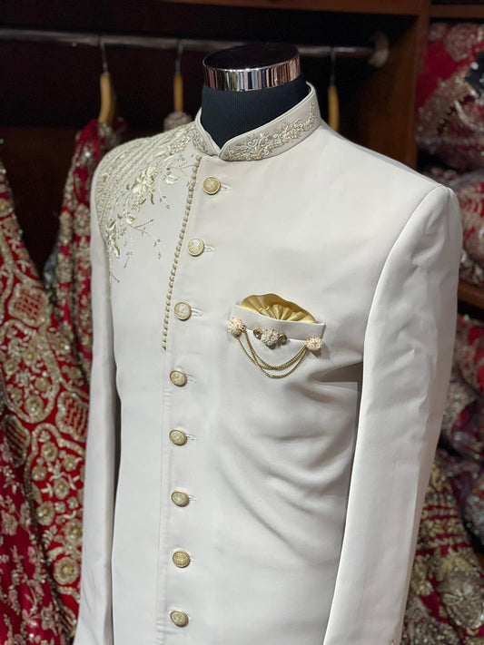 Ivory White Indo Western Sherwani- S1359