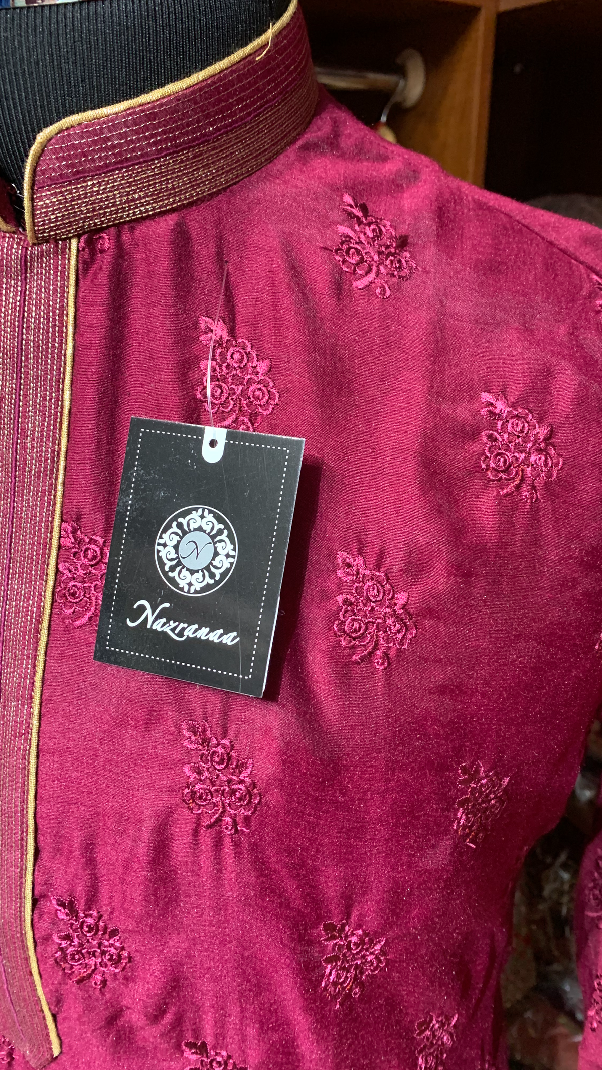 Plum Purple Silk Kurta Pajama with Tonal Floral Embroidery