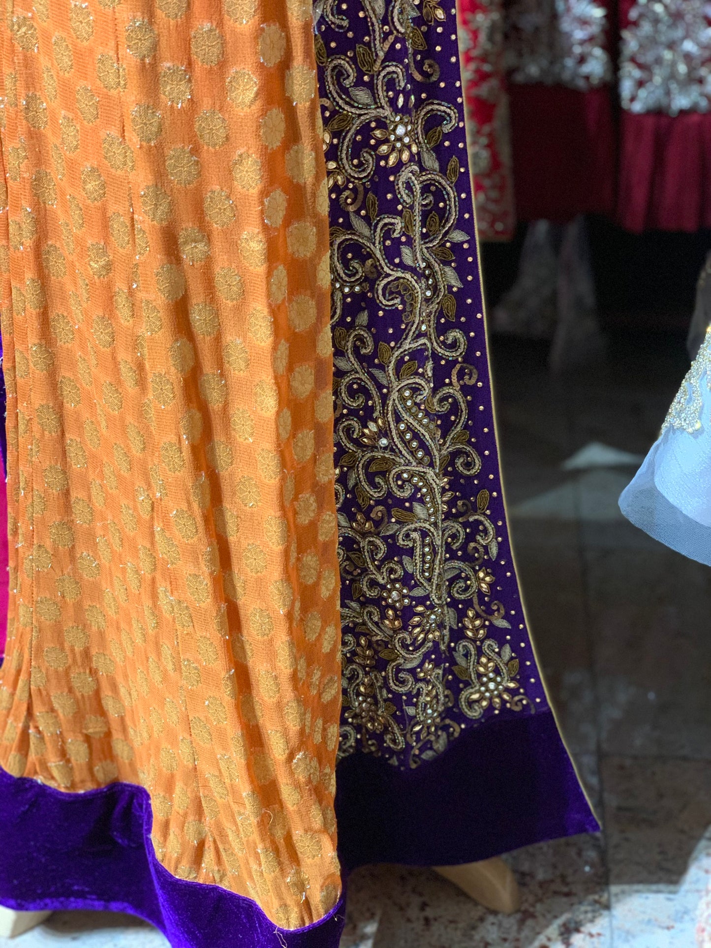 Orange XXL Georgette Brocade Anarkali