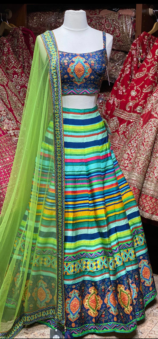 Green Multicolor Strips New Era Party Wear Collection PWL-222