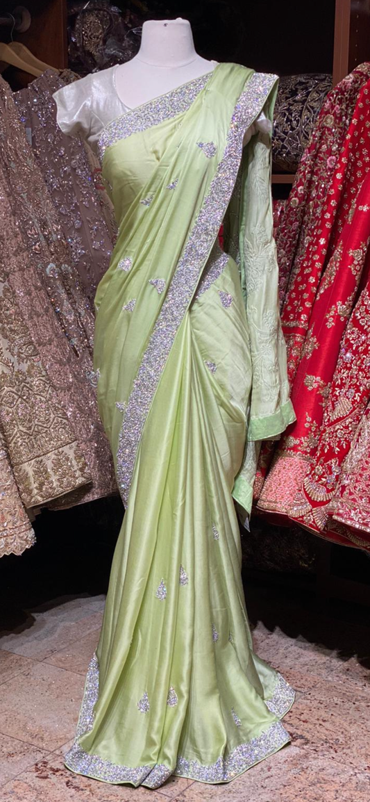 Mint Green Satin Silk Saree PWS-022