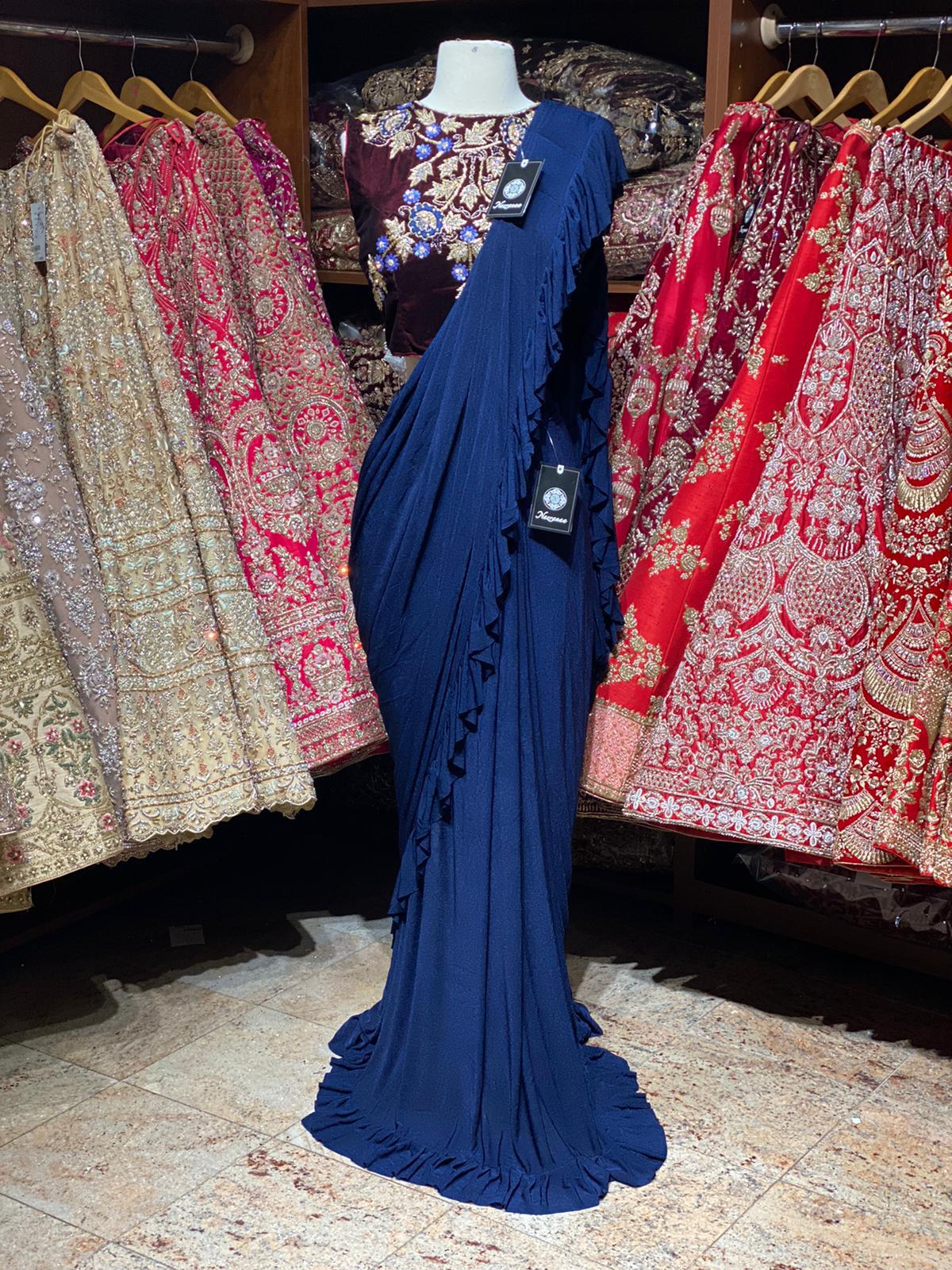 Navy Blue Pre-Stitched Saree W/ Readymade Blouse PSS-1