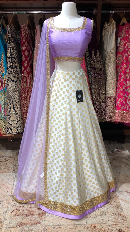 Lilac Custom Made Brocade Lehenga