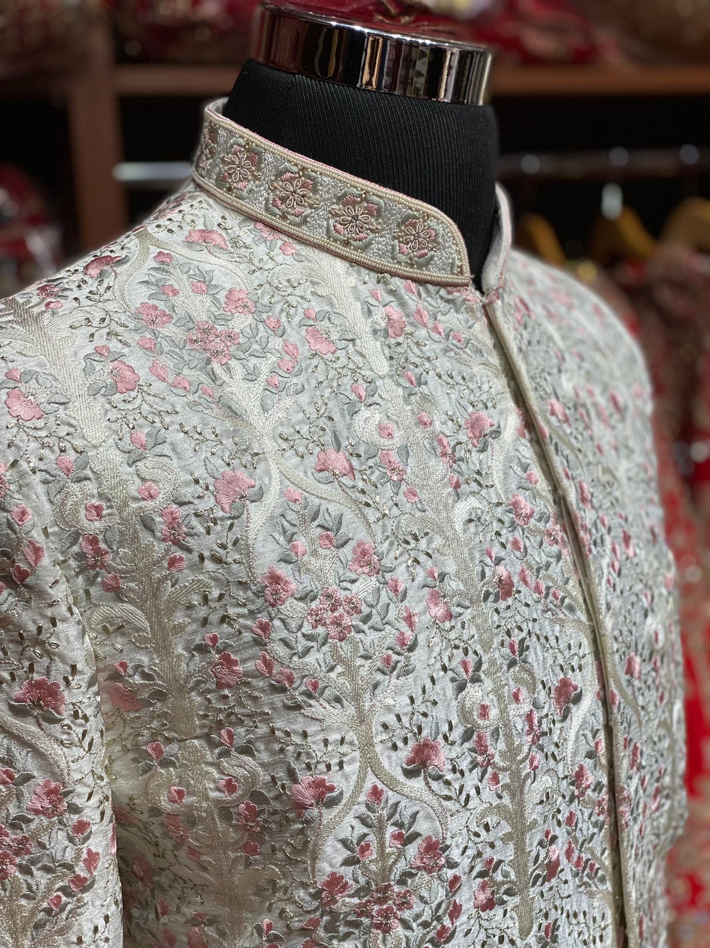 Off White Thread Embroidered Wedding Sherwani-M929