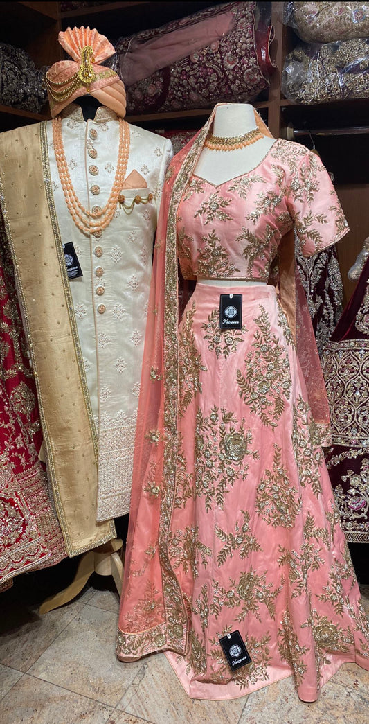 Peach Size 40 Silk Bridal Lehenga