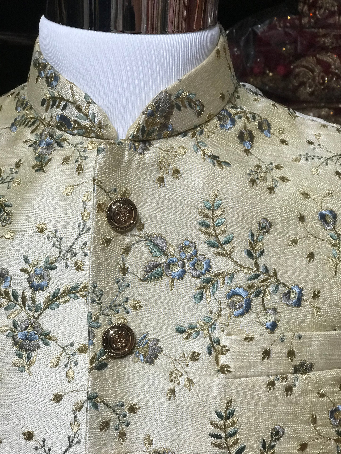 Cream Floral Sherwani