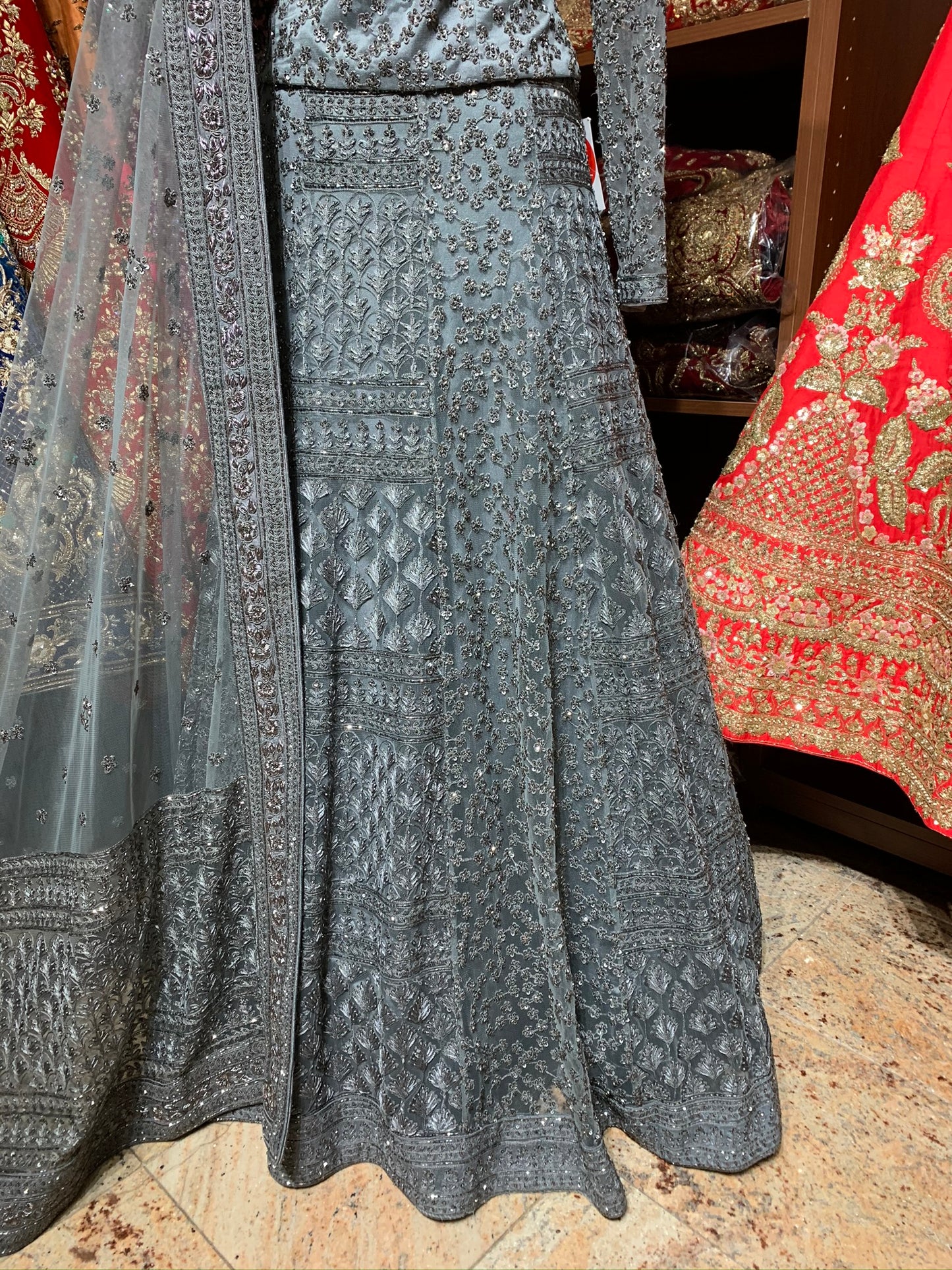 Grey Size 38 Tonal Embroidery Lehenga