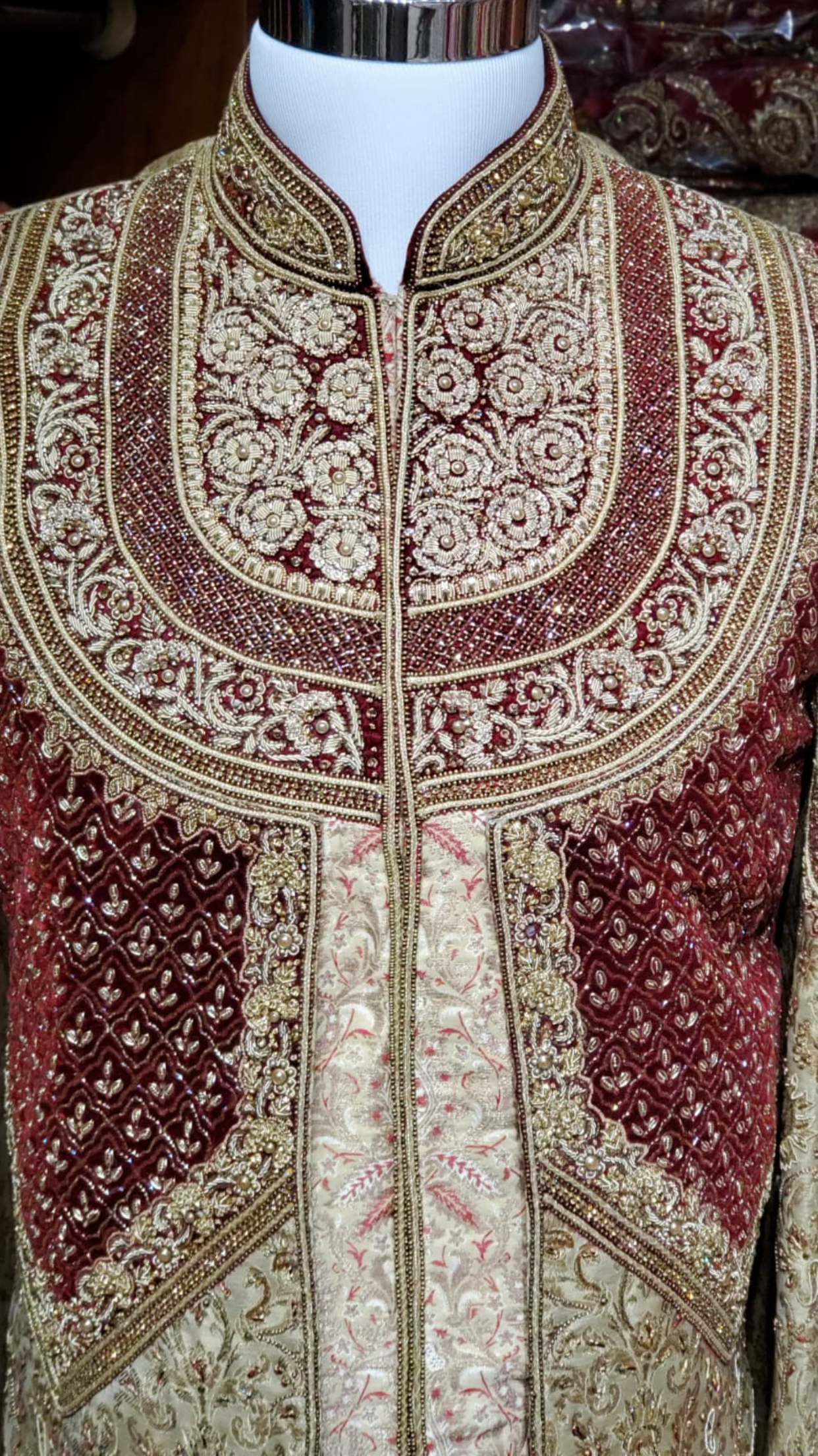 Gold Maroon Groom's Sherwani