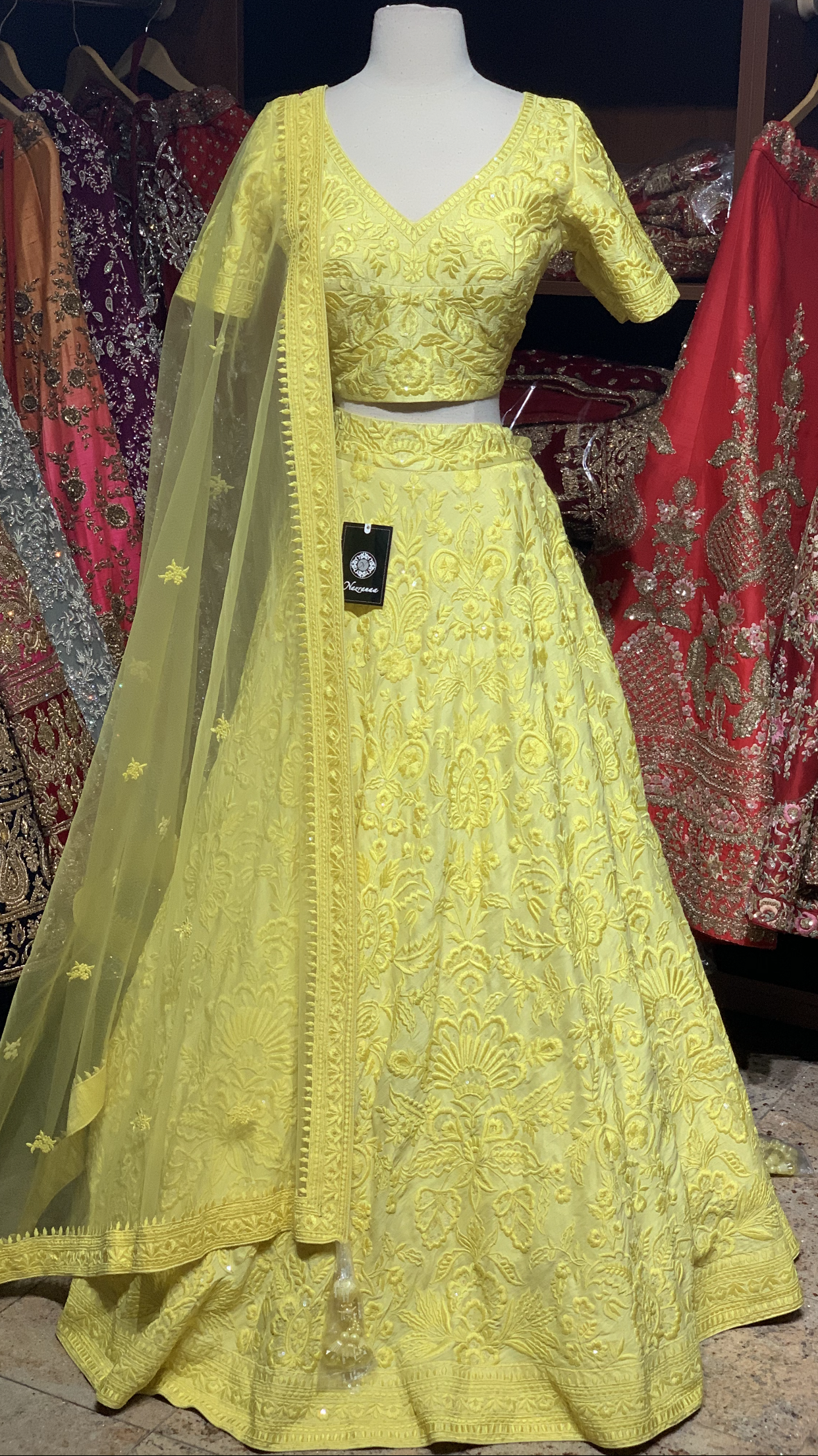 Yellow Size 38 Tonal Embroidery Lehenga