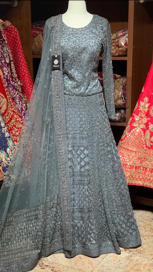 Grey Size 38 Tonal Embroidery Lehenga