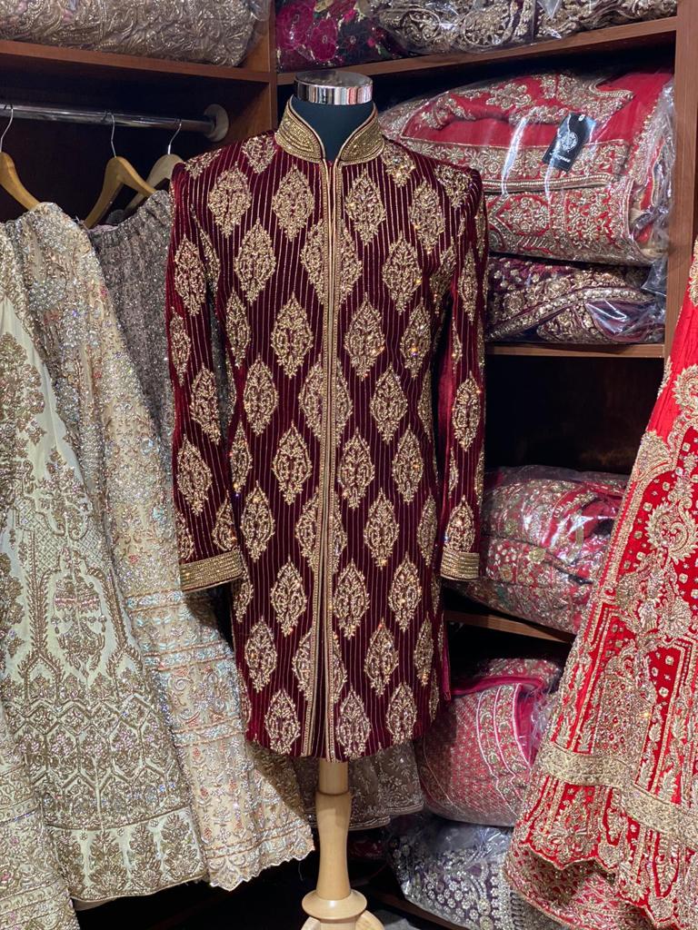 Maroon Velvet Size 40 Sherwani